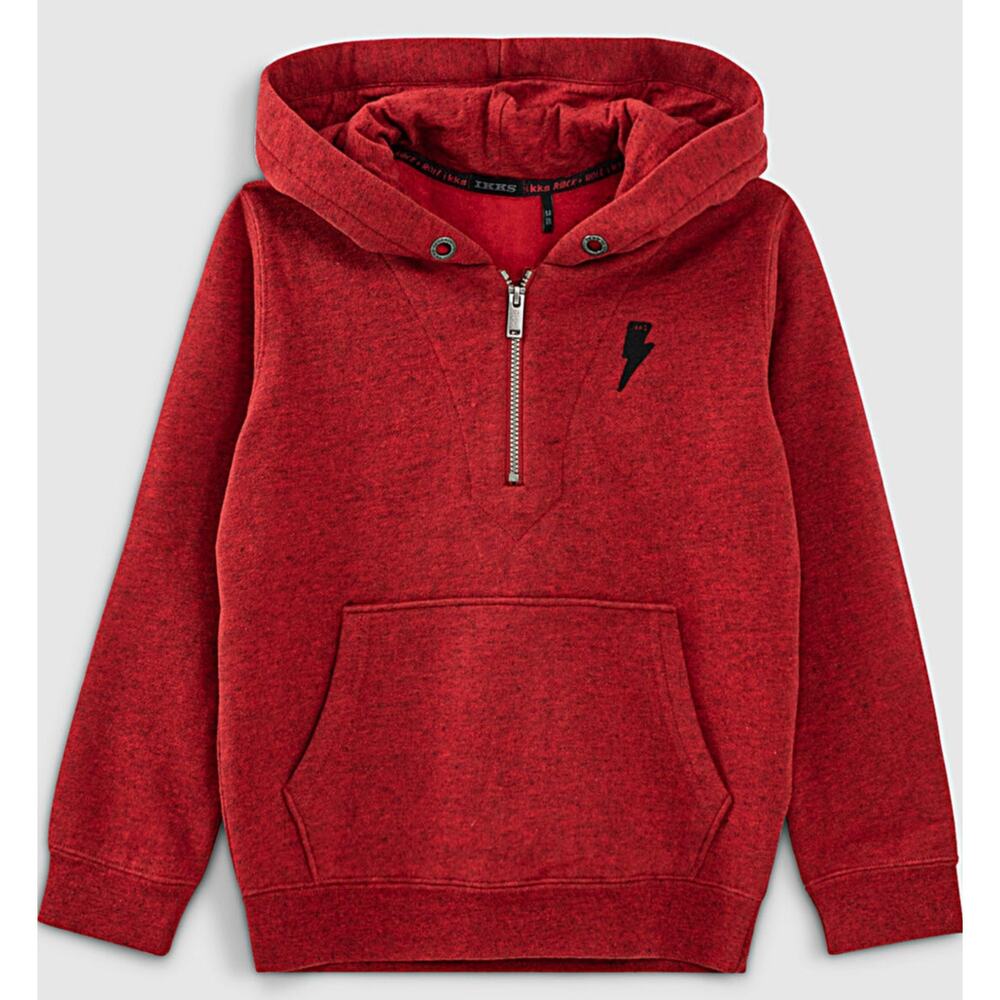 IKKS SWEAT JACKET RED WITH HOUNDSTOOTH GUITAR LOGO ON BACK BOYS 14-16